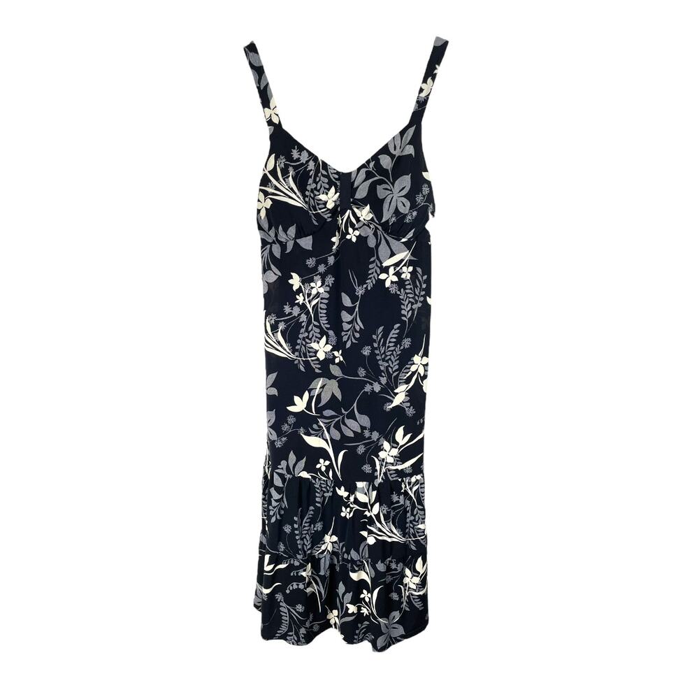 Vintage Black Floral Tiered Midi Dress Size 12 y2k 00s Sleeveless Neutral